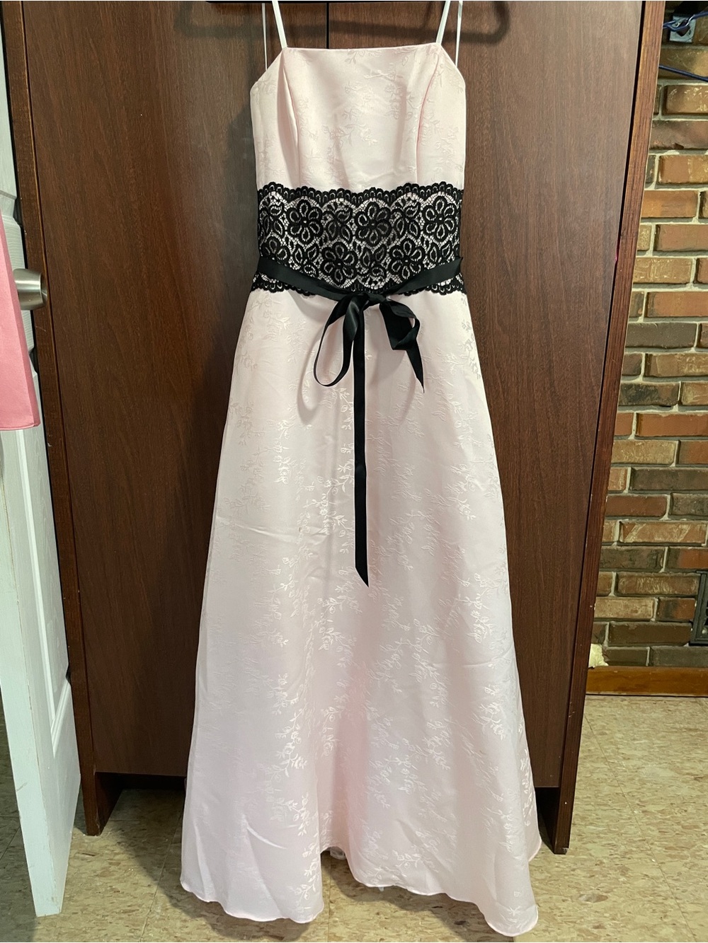 Vintage Y2K Barbiecore Pink Formal Dress with Black Lace Waist
